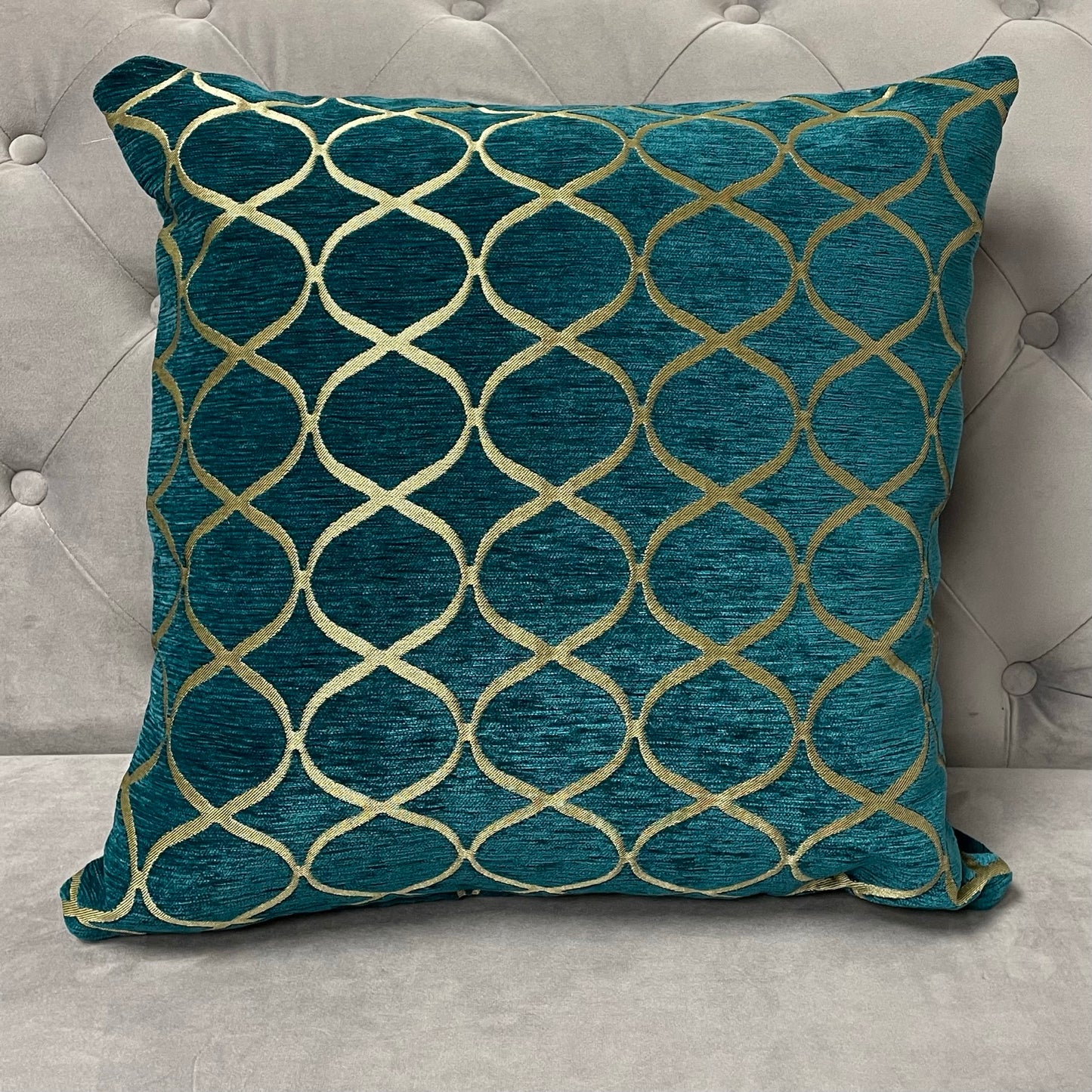 Teal Geometric Trellis Cushion Cover