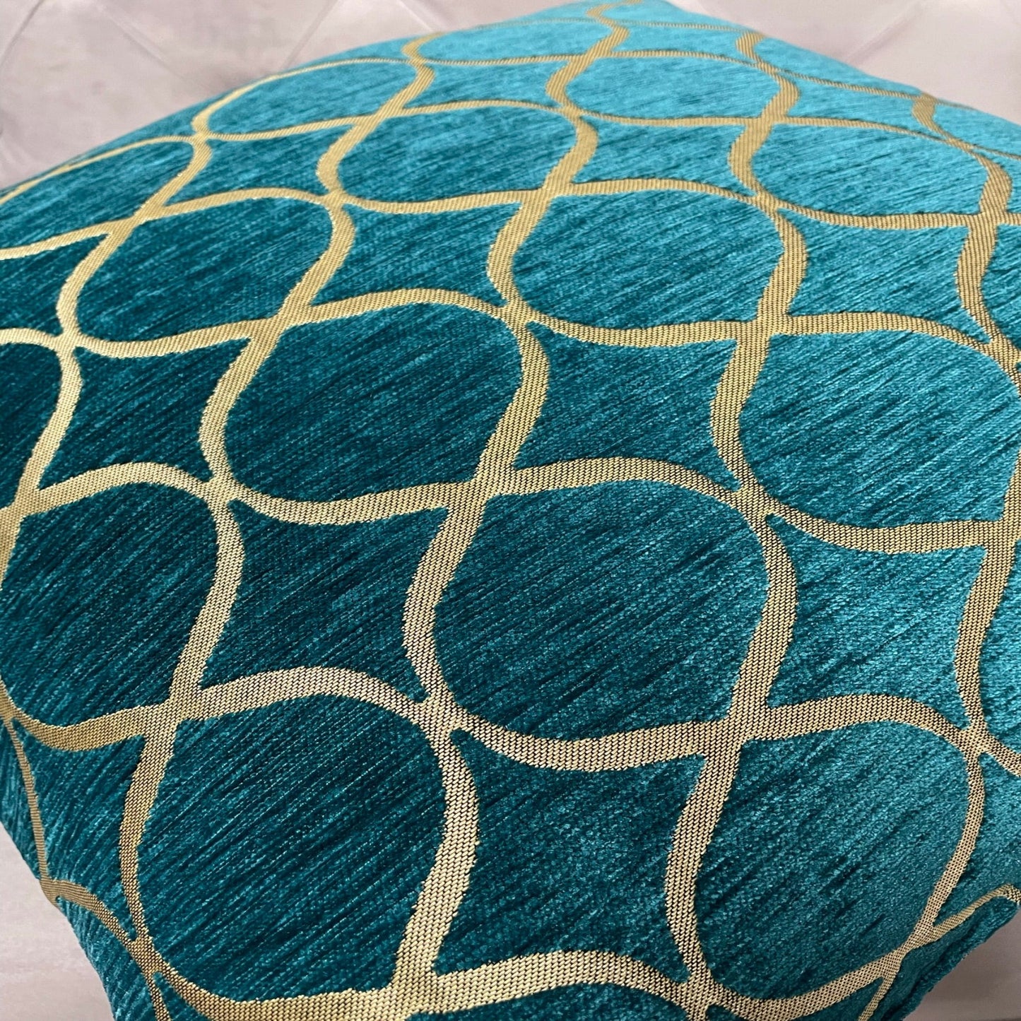 Teal Geometric Trellis Cushion Cover